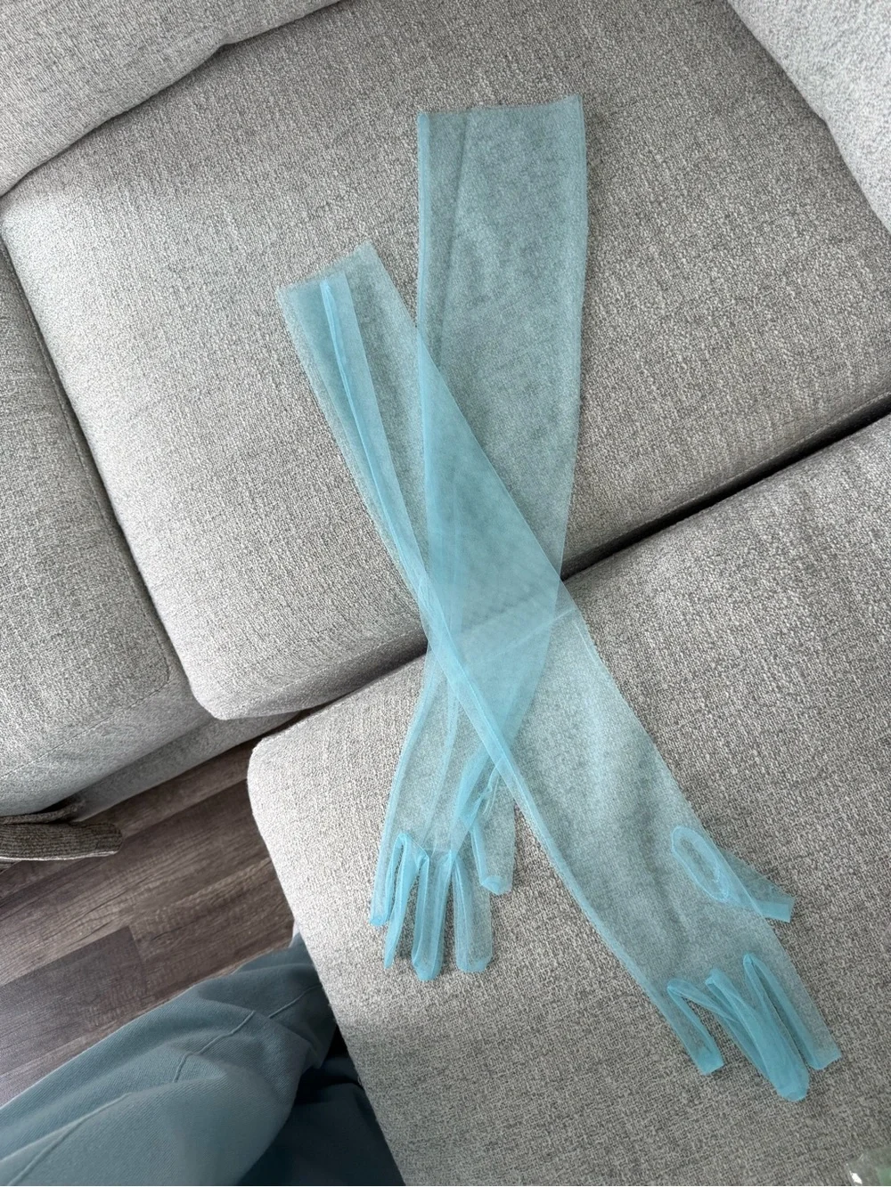 Sheer Light Blue Ruched Gloves
